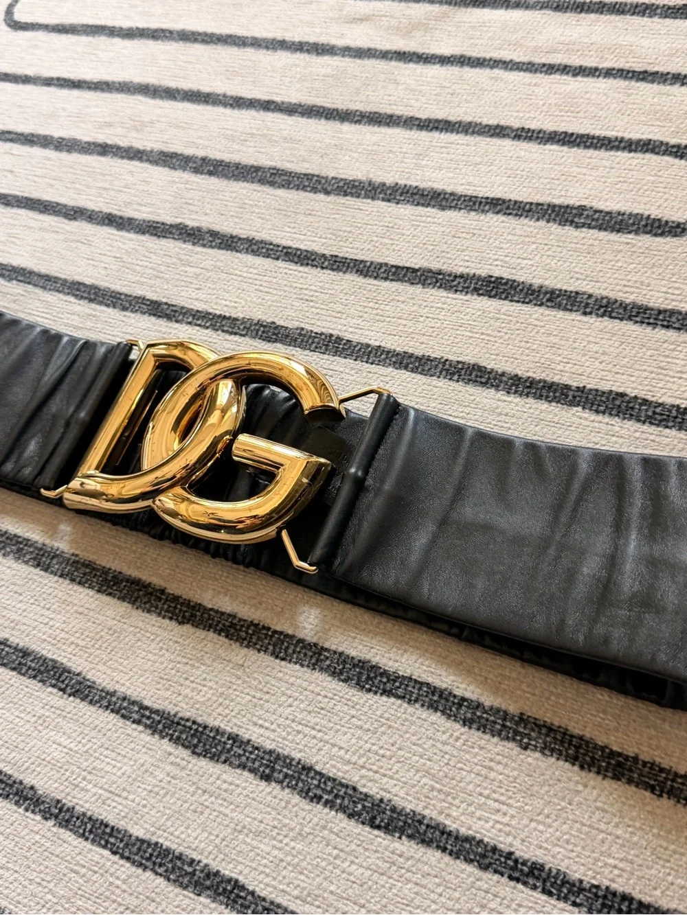 Dolce & Gabbana Black Leather Belt with Gold DG Buckle (jumbo) AUTHENTIC